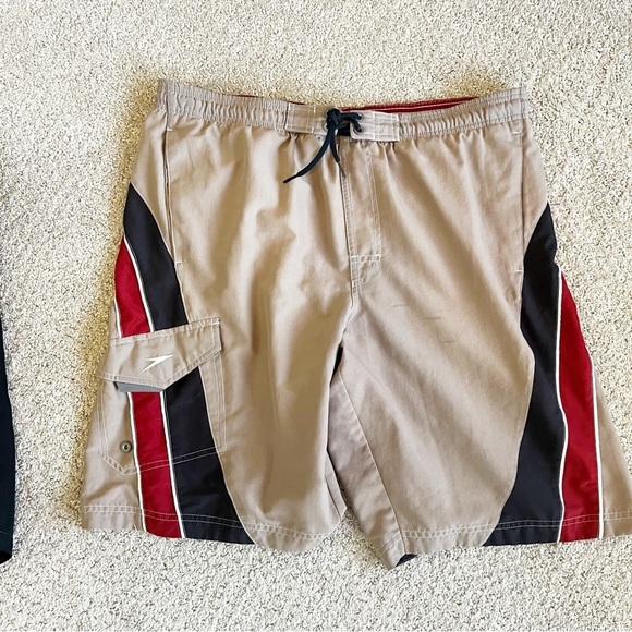 Speedo Mens Swim Trunks Sz L Mesh Lined Pockets Black Tan Short Long Lot 2x - Picture 3 of 12